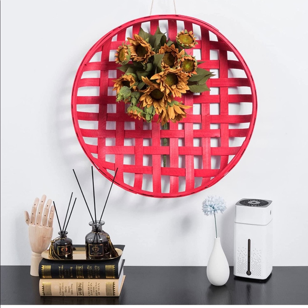COPY - New Magnolia Red Round Tobacco Basket. XL-Rustic Farmhouse Tobacco. Paid…